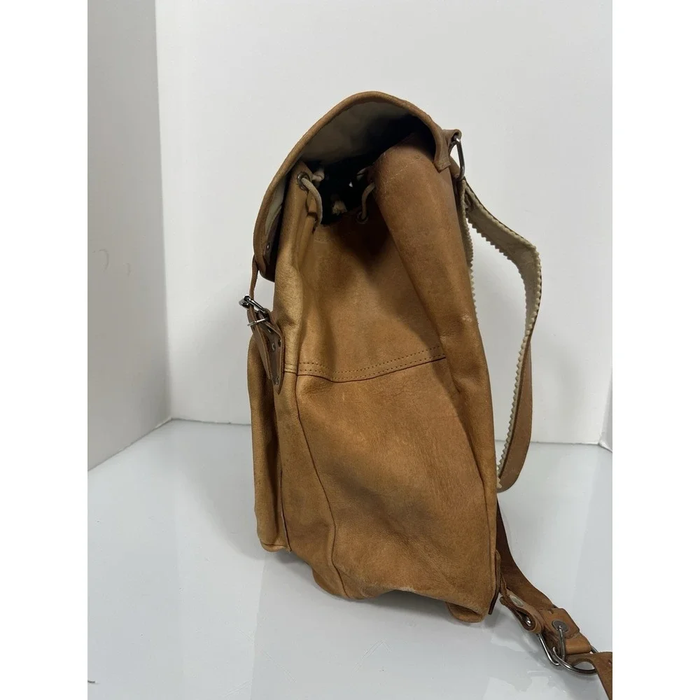 VINTAGE 70'S BOHO RUCKSACK CAMEL BROWN LEATHER BACKPACK UNBRANDED‎